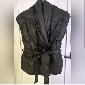 NWOT Vegan leather puffy vest with belt